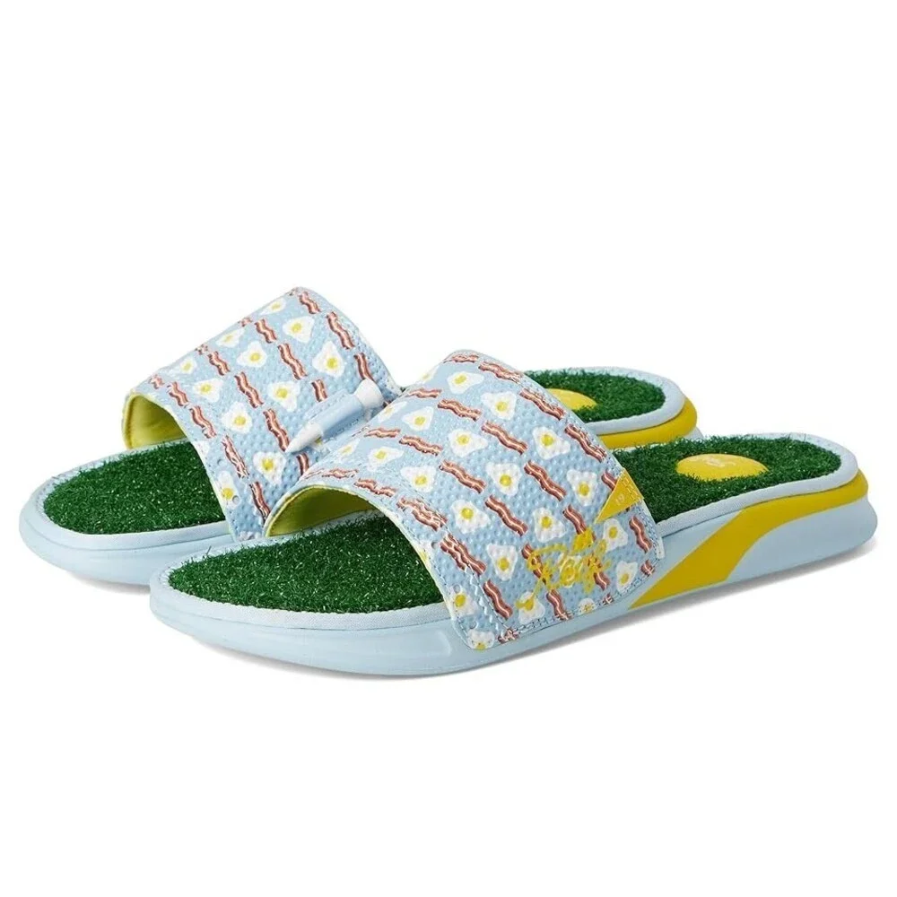 Reef Mulligan Sandals Men's US 8 Blue Leather Round Toe Slip-On Slide VER727